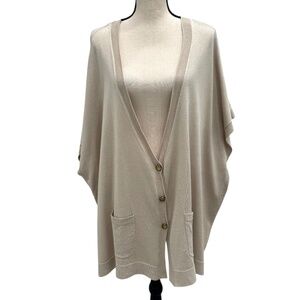 HAUTE HIPPIE SILK BLEND BEIGE OVERSIZED SHORT SLEEVE BUTTON DOWN SWEATER
